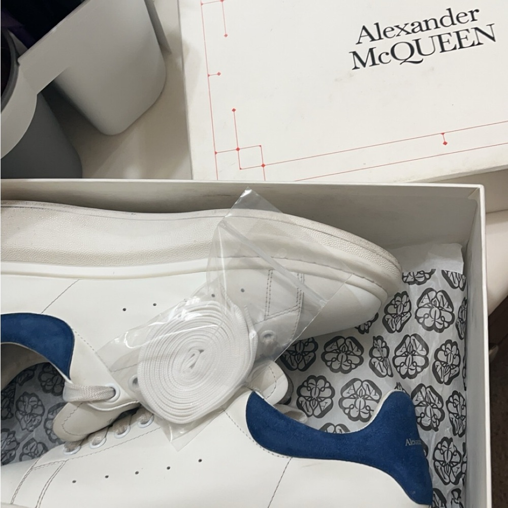 Alexander McQueen White and Blue Oversized Sneakers